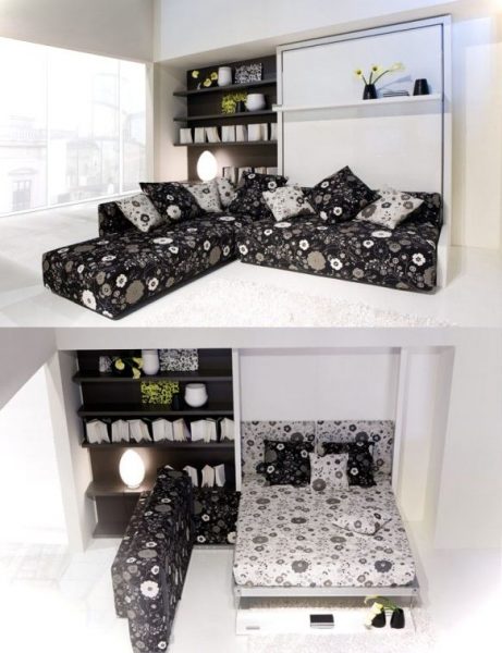 L Shape Wall Mounted Bed And Sofa.