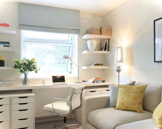 White Transitional Small Home Office