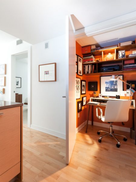 orange theme closet office - small closet office ideas