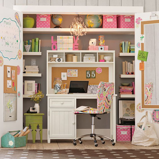 closet-office-with-desk-inside -  small closet office ideas