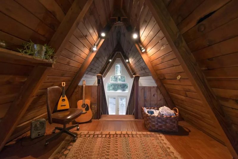 A-frame Tiny Cabin House Attic Room