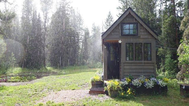 Off-grid Tiny House On Wheels Front View On Rainy Days