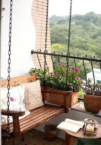 Wooden Swing On Balcony - narrow balcony ideas