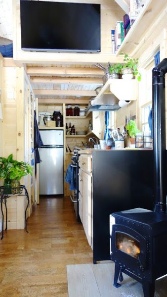 off-grid tiny house on wheels tv wall panel
