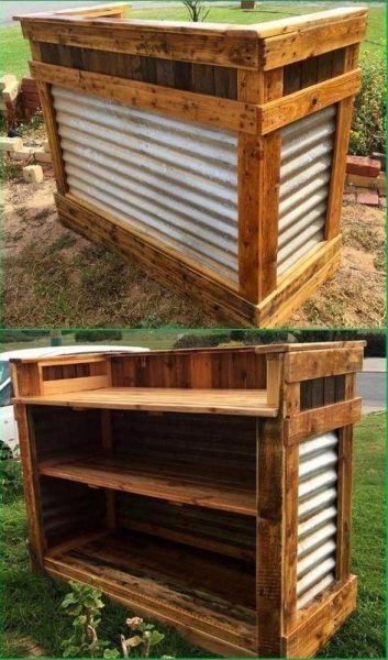 DIY Bar Table Made of Pallet and Corrugated Sheet