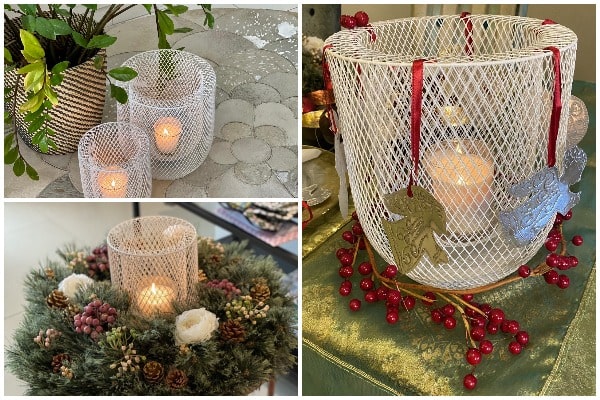 Tealight Candle - White Netted Pillar Lantern Set