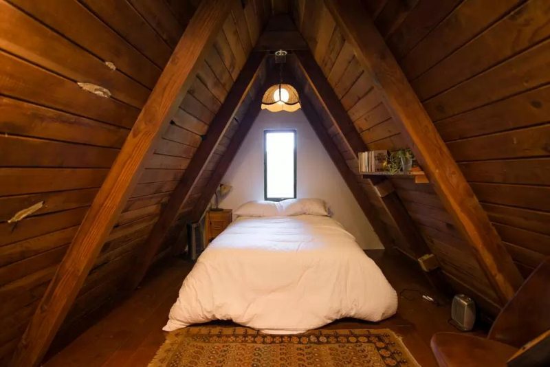 A-frame Tiny Cabin House Bedroom