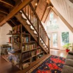 A-frame Tiny Cabin House Under Stairs Library