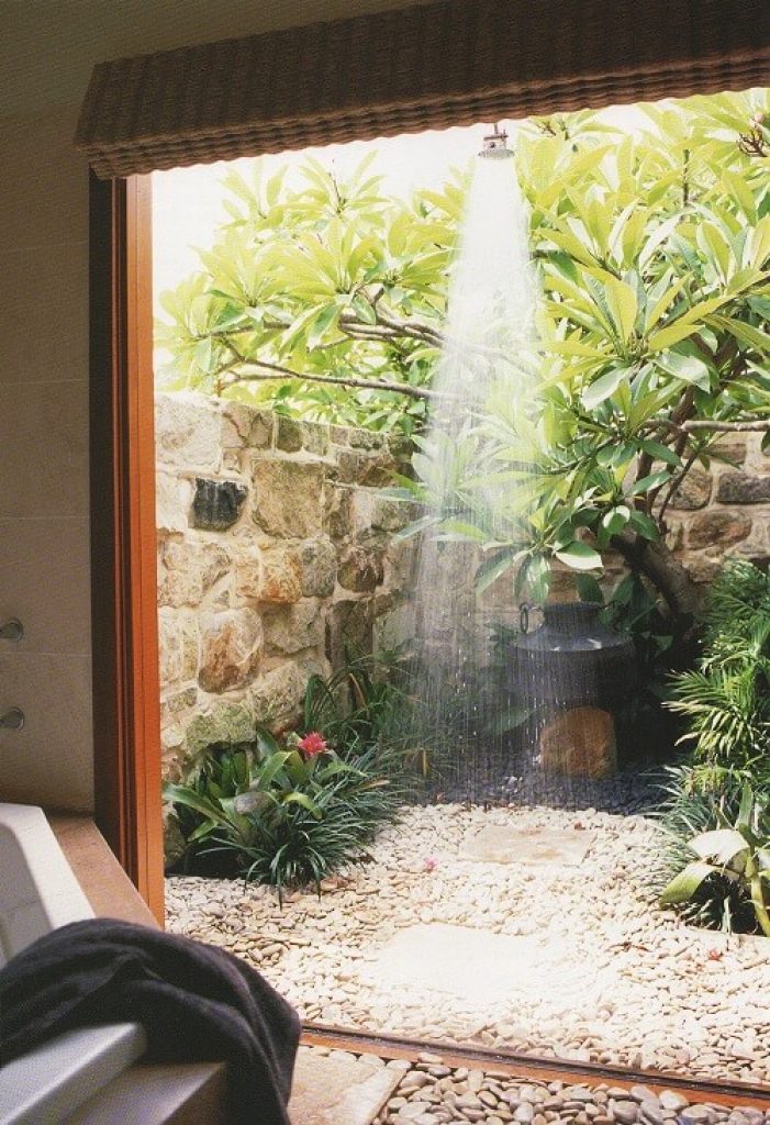 urban paradise - stone outdoor shower ideas for backyard