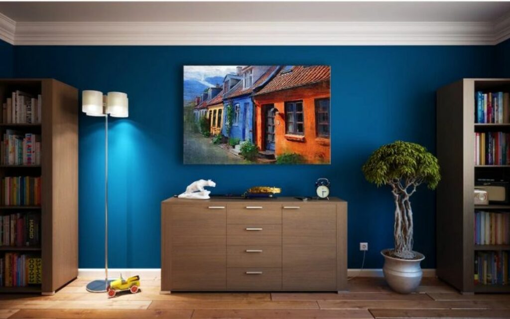 Blue interior paint wall 