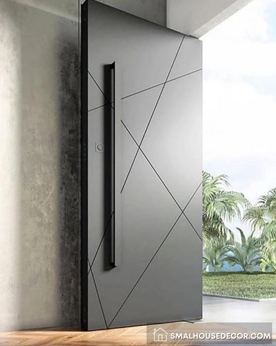 Pivot black front door with  geometrical design