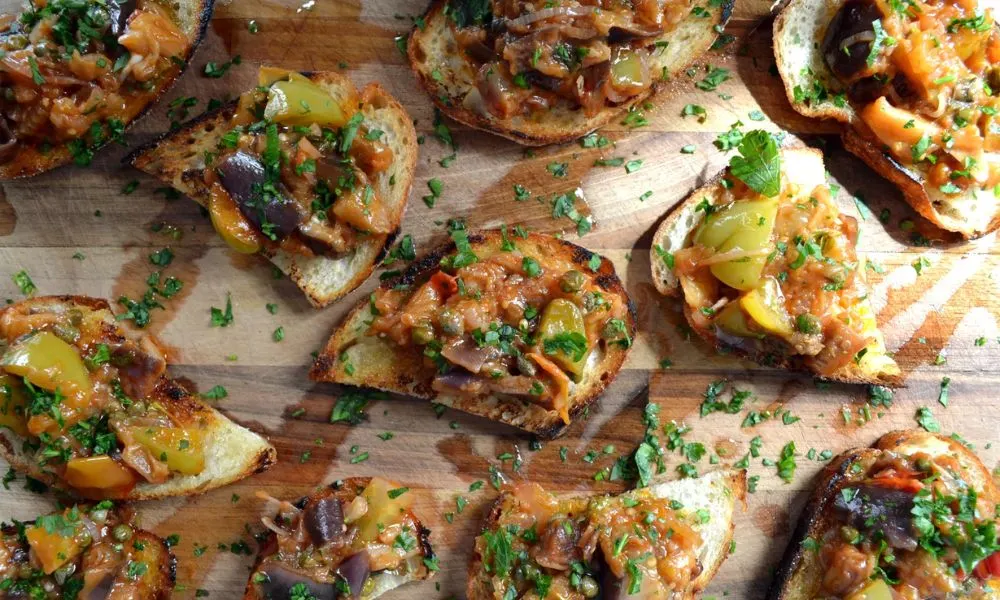 Caponata Bruschetta - Simple and Crowd-Pleasing Holiday Party Appetizers