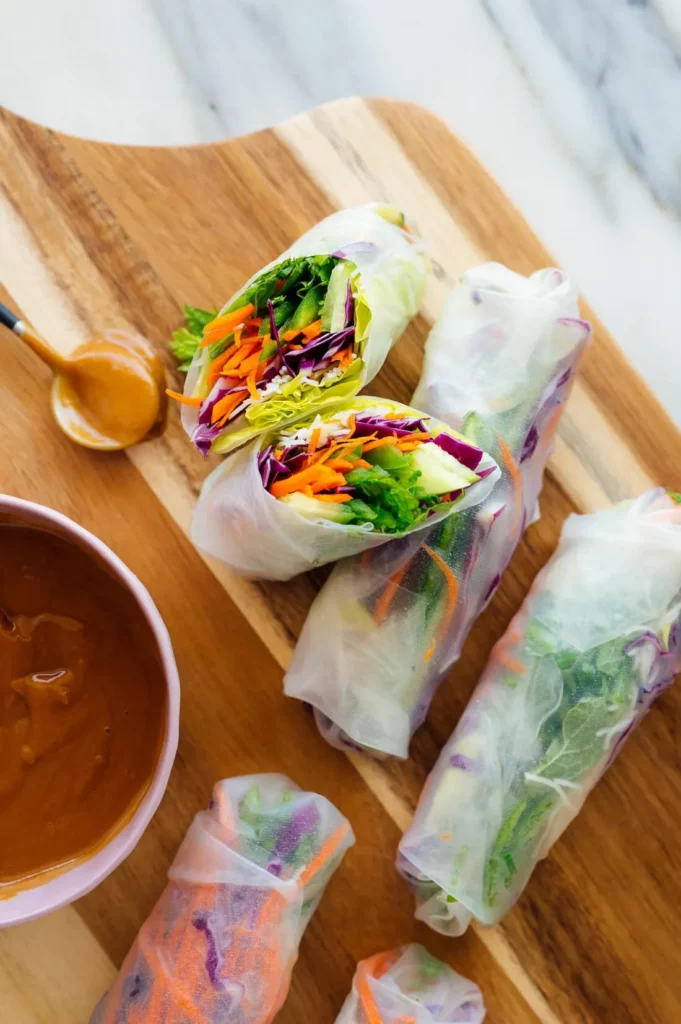 Fresh Spring Rolls with Peanut Sauce PArty Appetizers